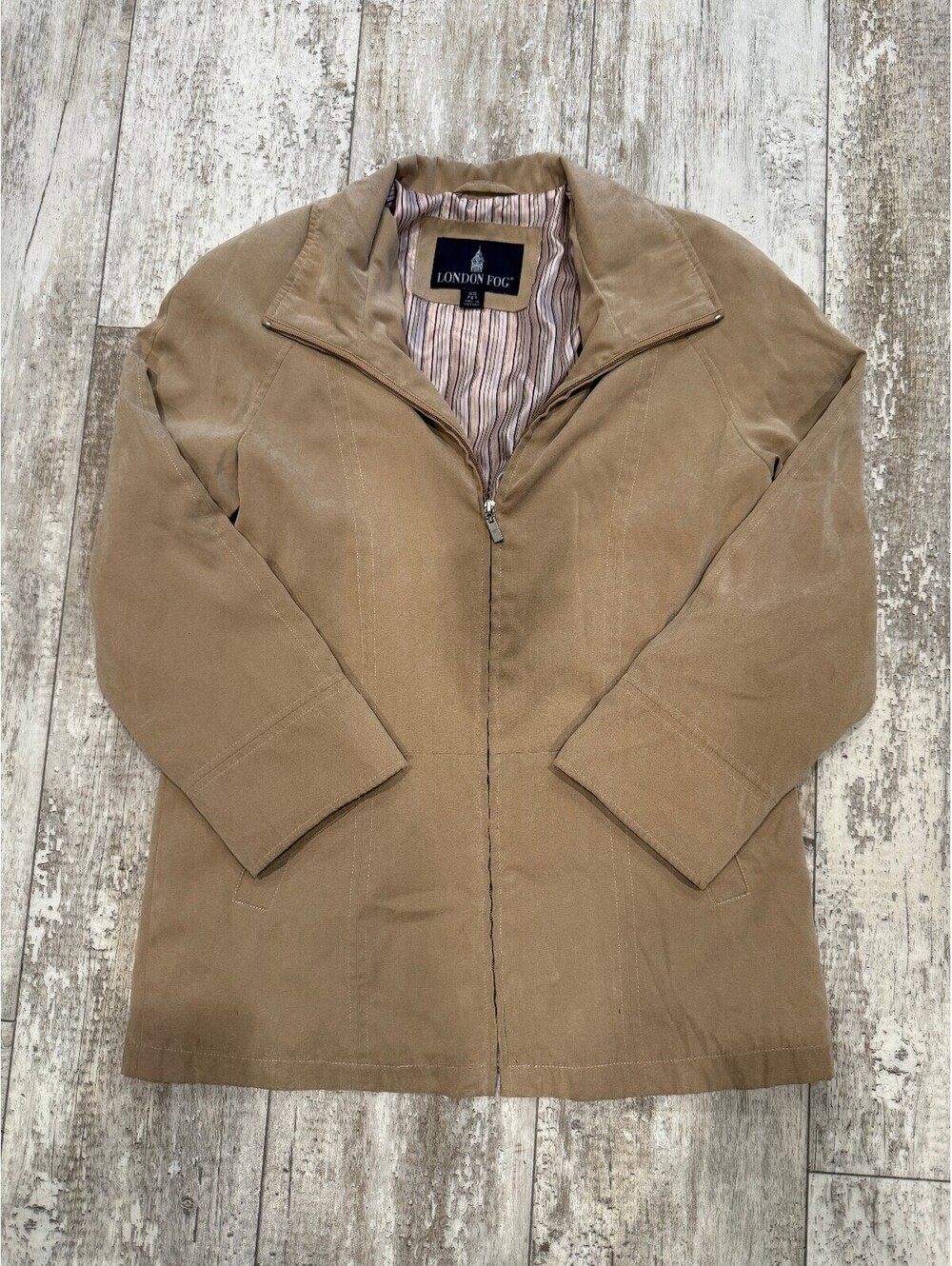 London Fog XS Petite Tan Zip Jacket Quiet Luxury Classic